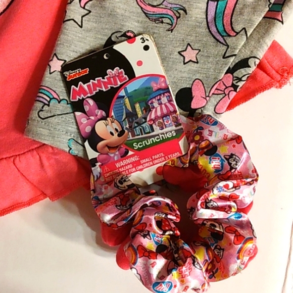 NEW DISNEY Minnie Mouse Toddler 3 pc Short Set & Ponytail Scrunchies 2T - Picture 9 of 16